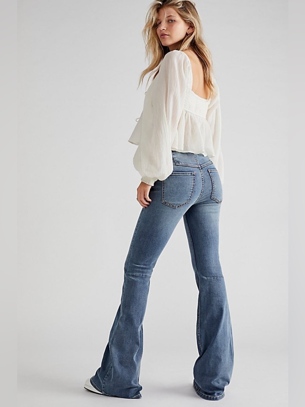 Free People Women's Blue Mid Rise Flared Jeans
